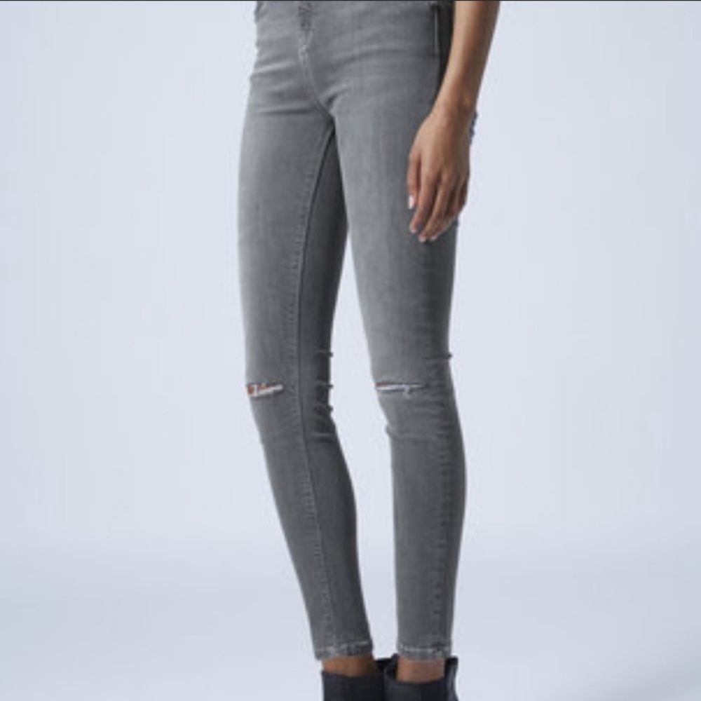 Topshop moto Jamie high-waisted distressed jeans in gray